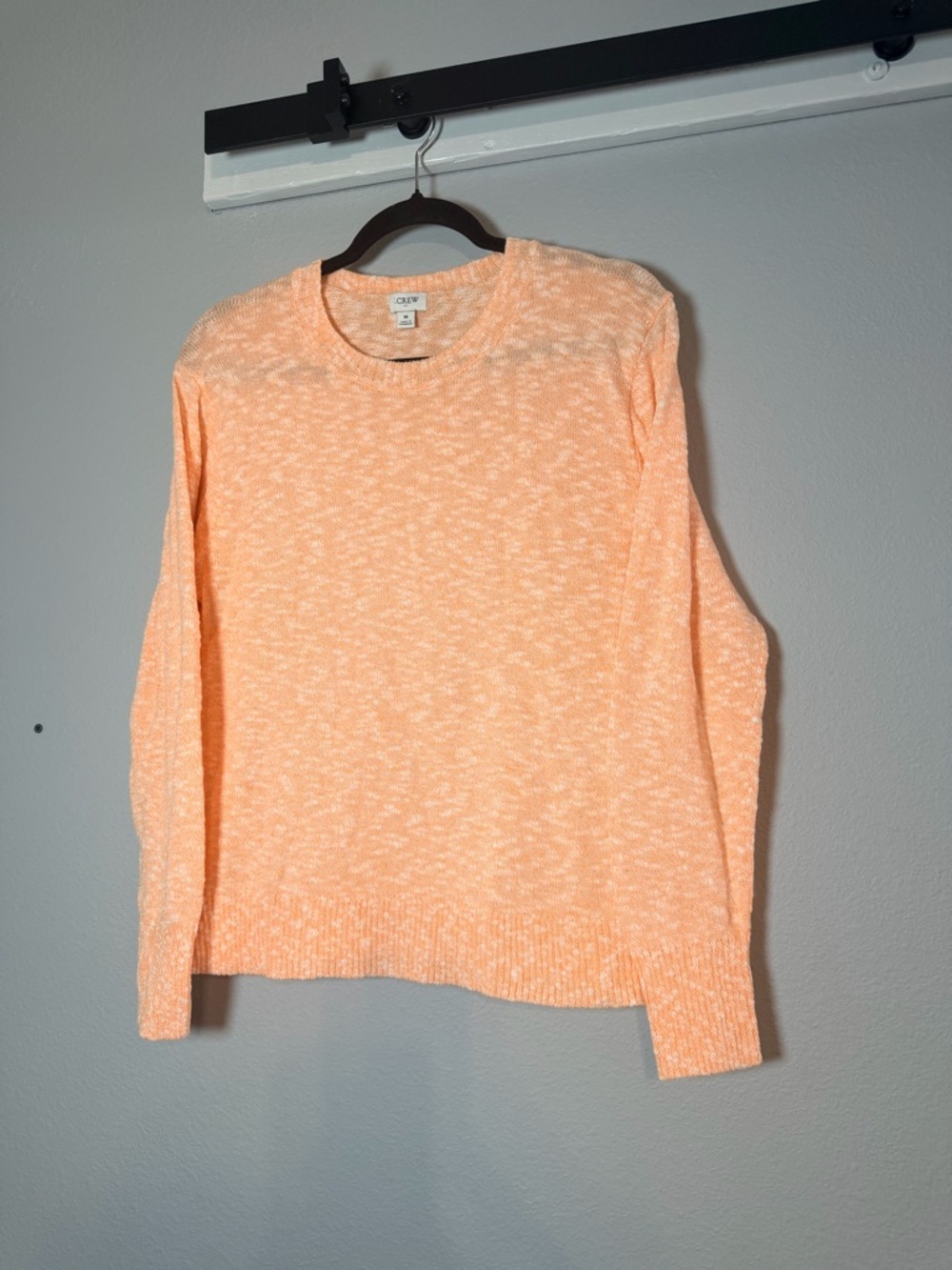 J. Crew Womens Crewneck Beach Sweater Medium Orange White Marled - Picture 3 of 8